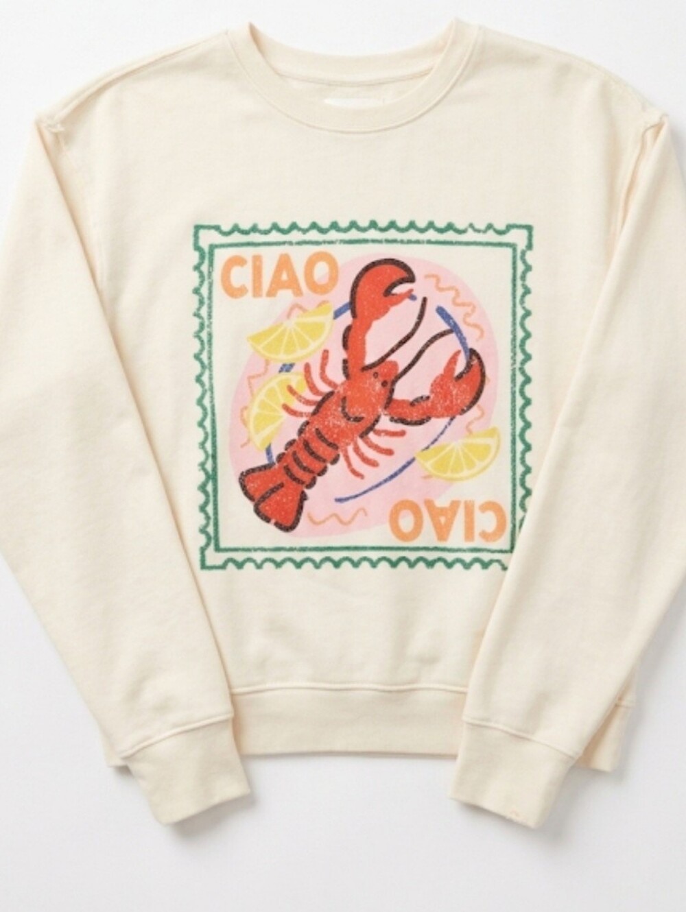 Double Zero Ciao Lobster Lemon Graphic Crewneck Sweatshirt Small Coastal